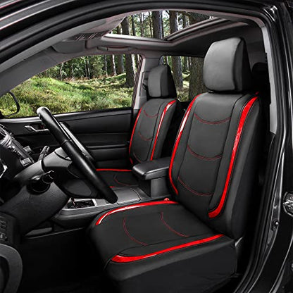 FH Group Full Set Faux Leather Car Seat Covers - Universal Fit, Low Back Front Seat Covers, Airbag Compatible, Split Bench Rear, Seat Cover for SUV, Sedan, Red - color: Red, style: Seat Covers