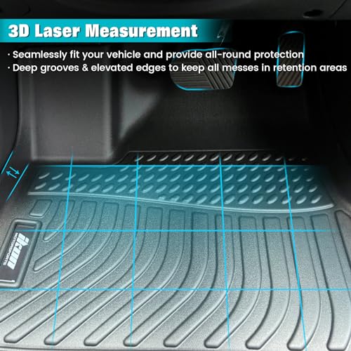 FREEMOTOR802 Compatible With 2018-2024 Chevrolet Traverse 7 Seats Floor Mats, Black 3D Molded Carpets Liner 1st 2nd Row Front Rear Protection Pad 4PC TPE Thermo Plastic Elastomer All Weather Protector - size: For Chevrolet Traverse 7 Seats 2018-2024