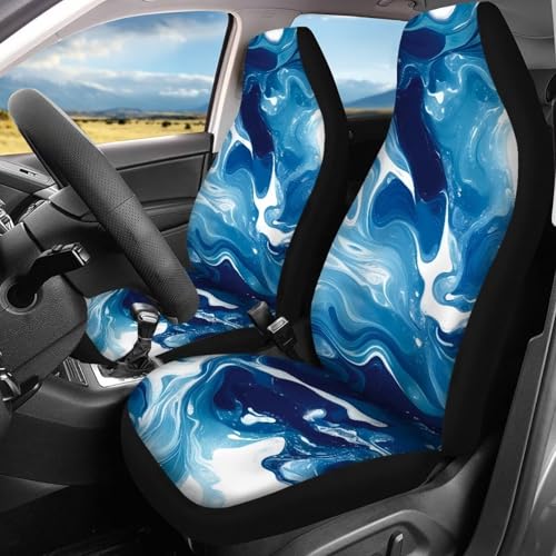 Howilath Seats Cover Protector Blue Marble Stripe Print Car Front Back Seat Cushion Cover Anti-Slip Interior Accessories Easy to Install - color: Blue Marble Stripe