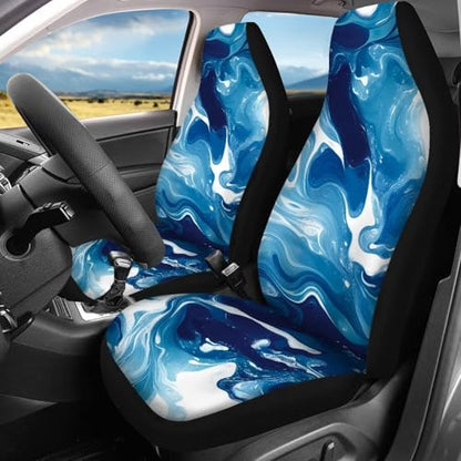 Howilath Seats Cover Protector Blue Marble Stripe Print Car Front Back Seat Cushion Cover Anti-Slip Interior Accessories Easy to Install - color: Blue Marble Stripe