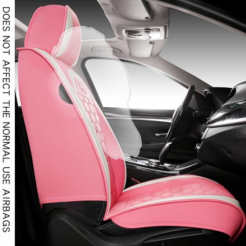 INZU Cute Cartoon Rabbit Comfortable Car Seat Covers with Waterproof PU Leather Suitable for Most 5 Seats Cars SUV and Pick-up Truck Universal Fit Set (Pink) - color: Pink