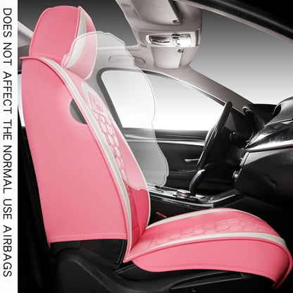 INZU Cute Cartoon Rabbit Comfortable Car Seat Covers with Waterproof PU Leather Suitable for Most 5 Seats Cars SUV and Pick-up Truck Universal Fit Set (Pink) - color: Pink