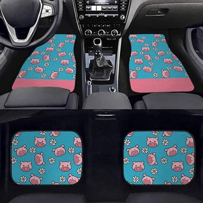 Pig Flower Blue Car Floor Mats Front & Rear Car Mats Universal Fit for SUV,Vans,sedans, Trucks,Set of 4pcs Car Carpet - color: Pig Flower Blue
