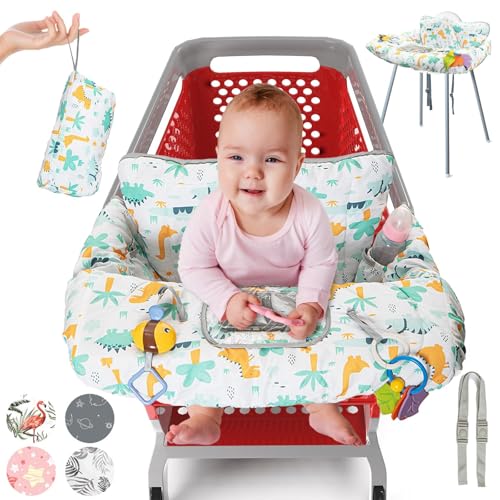 PILLANI Shopping Cart Seat for Baby, High Chair Cover for Restaurant Seat - Grocery Cart Cover for Baby Girl and Boy, Comfortable Cotton Buggy Covers for Babies - Padded Toddler Shopping Cart Cover - color: Dinosaurs