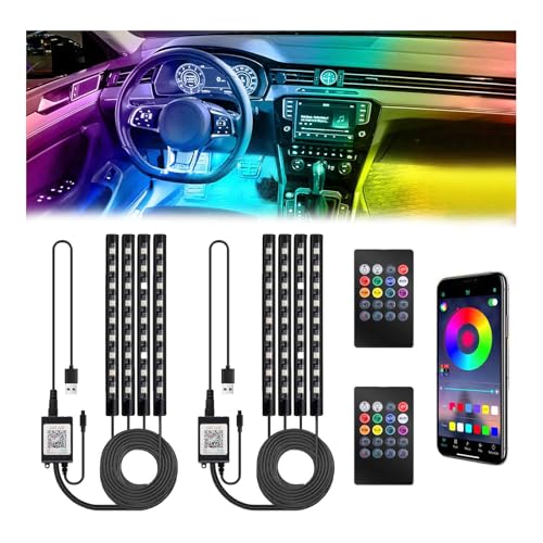 BFXM Car Interior Lights, 5V LED Strip Lights with USB Adapter, Ambient Lighting Car Accessories, App & Remote Control Music Sync Color Change Lights for Truck Car Decor- 2 Set - color: USB Adapter*2