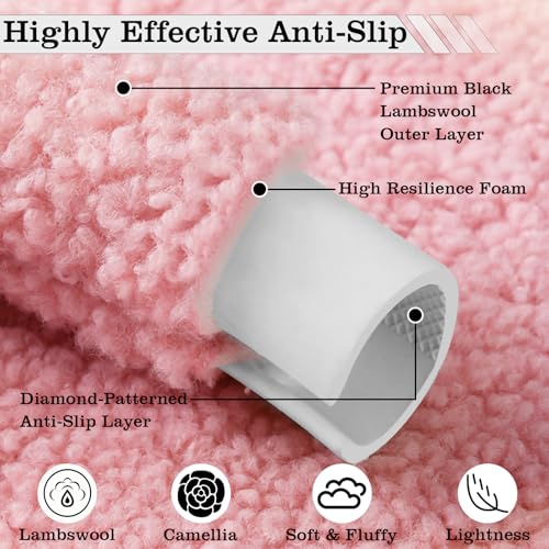 Pink Camellia Lambswool Steering Wheel Cover, for Universal Auto Steering Wheel 14.5-15 in, Lambswool Fabric, Anti-Slip, Soft Plush, Comforting and Luxurious, Embroidery Patterns, Soft Texture - color: Pink
