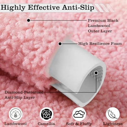 Pink Camellia Lambswool Steering Wheel Cover, for Universal Auto Steering Wheel 14.5-15 in, Lambswool Fabric, Anti-Slip, Soft Plush, Comforting and Luxurious, Embroidery Patterns, Soft Texture - color: Pink