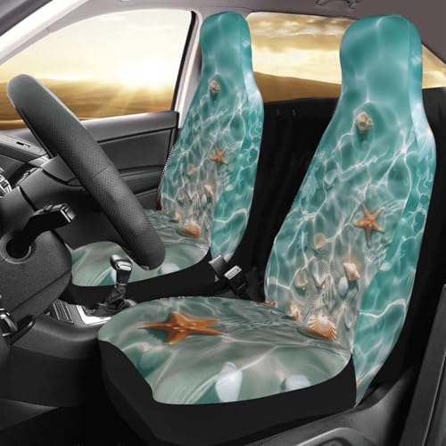 Starfish on Beach Car Seat Covers, Shell Conch Seat Protector for SUV Truck Van Sedans Teal Blue Non-Slip Cloth Vehicles Rear Bucket Seat Cover Gift for Women Men - color: Starfish