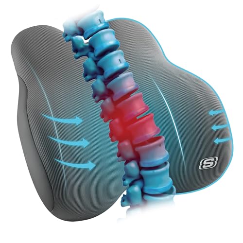Skechers Memory Foam Lumbar Pillow,Lumbar Support Pillow for Office, Chair Lower Back Pain Relief Lumbar Pillow, Ergonomic Design Back Support Pillow for Office Chair, Car, Home, Travel,Gray