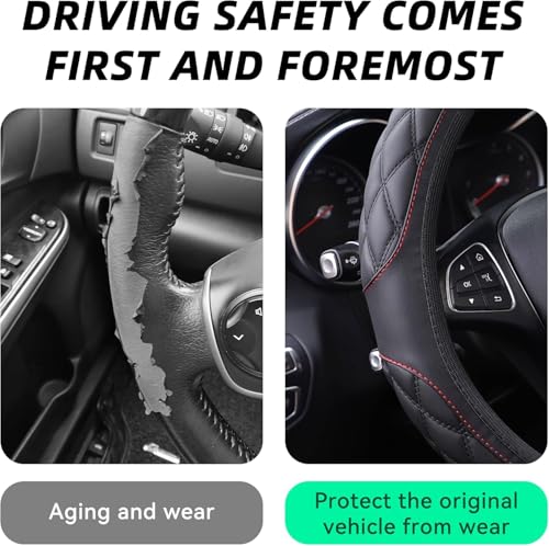 15 Inch Car Leather Steering Wheel Cover, Automotive Accessories Elastic Breathable Anti-Slip Soft Wheel Protector Fits Men and Women, Suitable for SUVs, Trucks, Vehicles and RVs (Black-1) - color: Black-1