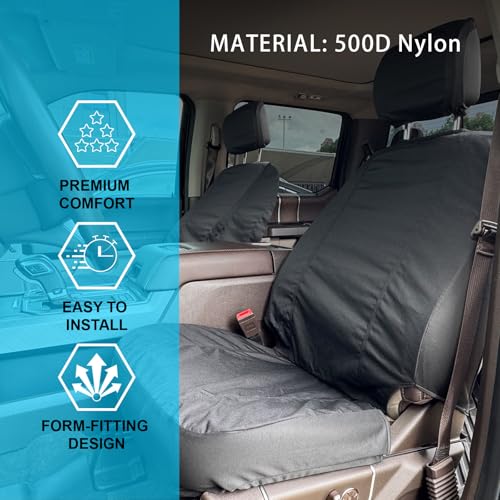 Universal Nylon Canvas Fitted Bucket Seat Cover, Cut-Resistant & Waterproof Front Seat Protector for Trucks (Black) - color: Black