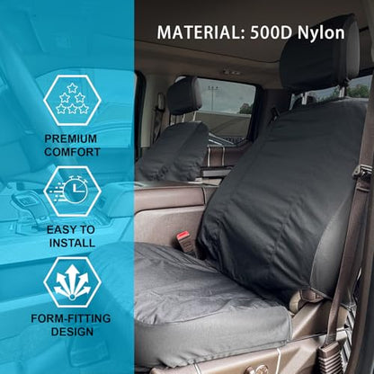 Universal Nylon Canvas Fitted Bucket Seat Cover, Cut-Resistant & Waterproof Front Seat Protector for Trucks (Black) - color: Black