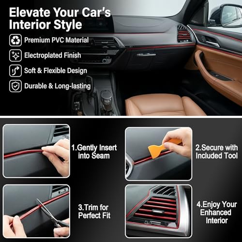 Red Car Accessories - 20PCS Air Conditioner Decoration Strip and 33Ft Car Interior Trim with Installing Tool DIY Flexible Car Accessories Interior Suitable for Most Vehicles