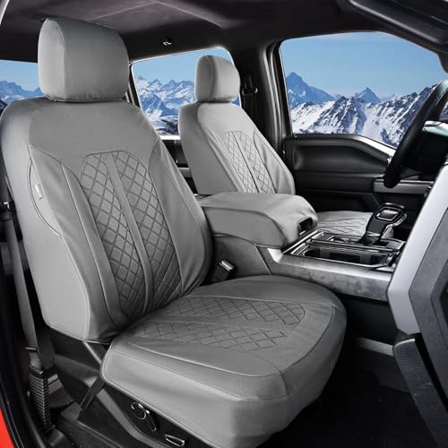 Truckiipa Seat Covers for Ford F150 Front Leather Truck Seat Cover Custom Seat Protector Fit for 2015-2026 Ford F150 Super Crew, 2017-2026 F250 F350 F450 Super Duty Crew Cab, Front Pair, Gray - color: Gray, size: Front Pair