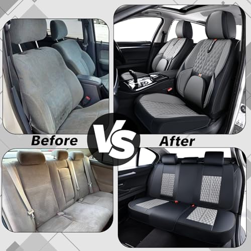 Car Seat Cover Full Set, Universal Car Seat Cover for Cars, Black and Gray, with Lumbar Support, Premium Artificial Leather, Waterproof and Easy to Clean, Airbag Compatible - color: B_Gray & Black