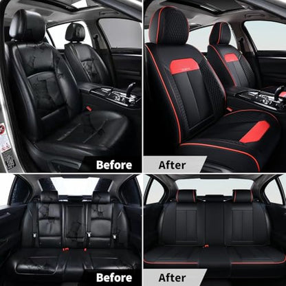 Car Seat Covers Front Set, Black Car Seat Cover, Breathable Premium Leather Seat Covers, Automotive Vehicle Seat Covers for Cars Trucks Vans SUVs Sedans (Black&red line) - color: New Black&red line, size: Frontpair