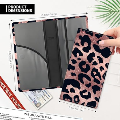 Leather Car Registration and Insurance Card Holder, Cute Car Accessories Vehicle Glove Box Car Organizer for Documents, Cards, License Pink Black Leopard - color: Pink Black Leopard