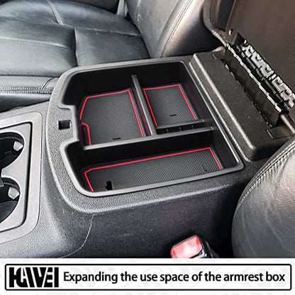 HGWEI Center Console Organizer Compatible with 2007-2014 Chevy Silverado GMC Sierra Avalanche Tahoe Suburban Yukon Yukon XL Accessories, Floor Mounted Center Console ONLY,Red Trim - color: red