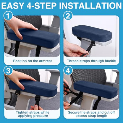 Smiry Ergonomic Office Chair Armrest Pads, Memory Foam Arm Rest Covers, Non-Slip Armrest Cushion with Adjustable Buckles and Straps, Elbow Relief for Desk, Gaming & Wheelchair (Navy, Set of 2) - color: Navy