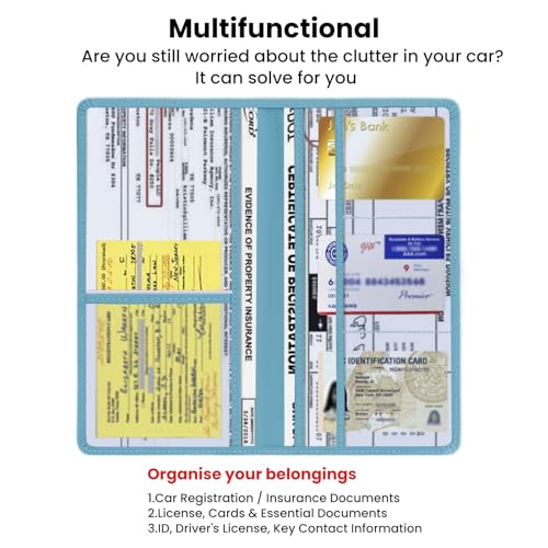 Car Registration & Insurance Card Holder Leather Auto Glove Box Organizer Document Wallet with Magnetic Shut - color: Blue-Upgraded