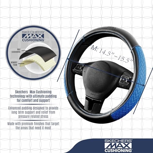 Skechers Steering Wheel Cover,Max Cushioning Leather Steering Wheel Cover Universal Fit 14" 1/2-15" Car Wheel Protector for Men Women Fit Suvs,Vans,Sedans,Car,Trucks,Blue - color: BLue