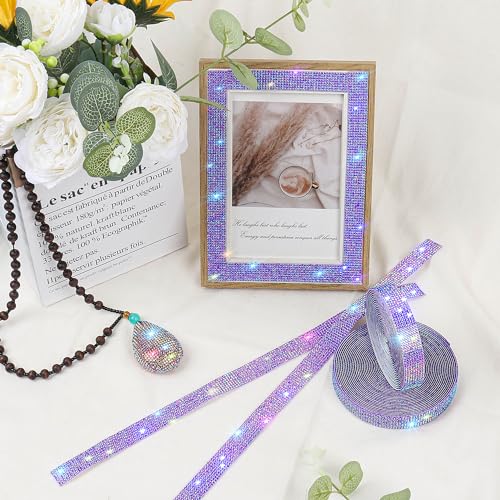 Self Adhesive Purple AB Rhinestone Ribbon Crystal Strips,Bling Christmas Resin Rhinestone Diamond Sticker for DIY Crafts,Wedding,Halloween Christmas Party(8 Rows of 6 Yards,Purple AB)