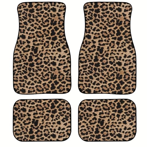 Universal Fit Car Floor Mats Set of 4Pcs, Brown Leopard Print All-Weather Front Rear Car Carpet Mats, Non-Slip Car Floor Mat Car Accessories for Automotive Trucks SUV Sedans Vans - color: Brown Leopard Print