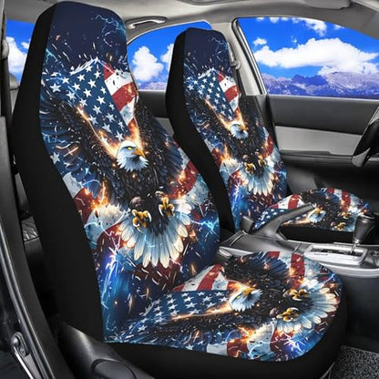 Dreaweet American Eagle Print Car Seat Covers Front Seats Only Universal Patriotic Car Accessories Interior 2 Piece Elastic Breathable Bucket Seat Covers for Most Cars SUV Trucks - color: American Eagle