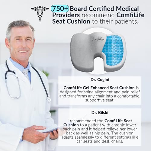 ComfiLife Gel Enhanced Seat Cushion – Office Chair Cushion – Non-Slip Gel & Memory Foam Coccyx Cushion for Tailbone Pain - Desk Chair Car Seat Cushions Driving - Sciatica & Back Pain Relief (Gray) - color: Gray, size: Large