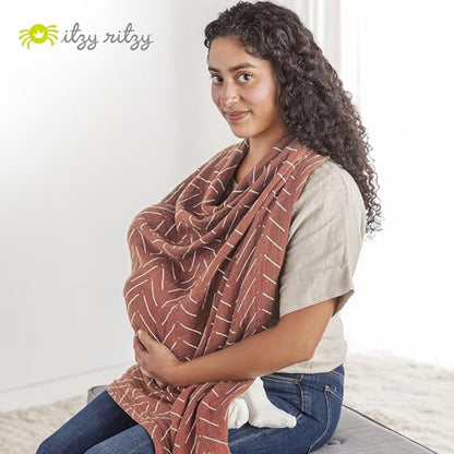 Itzy Ritzy Breastfeeding Boss Multi-Use Cover – A Nursing Cover, Swaddle, Car Seat Wrap, Tummy Time Mat & Burp Cloth All in One – Made of Soft Muslin Fabric & Measures 47” x 47” (Mudcloth) - color: Mudcloth