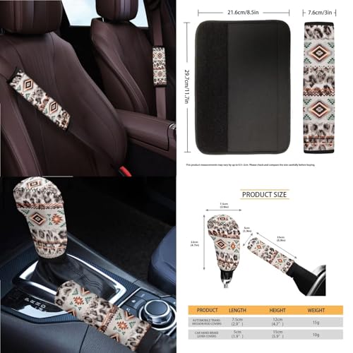 Wanyint 14 Pack Car Accessories, Universal Auto Seat Protector Steering Wheel Seatbelt Strap Pad Trash Can Armrest Pad Cup Holders Rearview Mirror Handbrake Cover Set, Aztec Navajo Leopard Print - color: Aztec Navajo Leopard Print