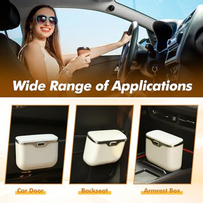 JEYODA - Automatic Push Button Car Trash Can with Secure Lid, Vehicle Garbage Bin (Beige) - color: beige