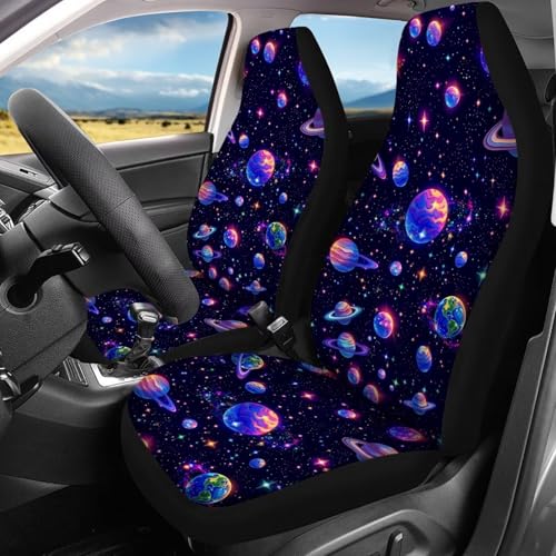 FUSURIRE Purple Planet Print Car Seat Covers 4 Pcs Full Set, Vehicles Front & Rear Seat Protector Universal Fit for Sedan SUV Trucks - color: Purple Planet Print