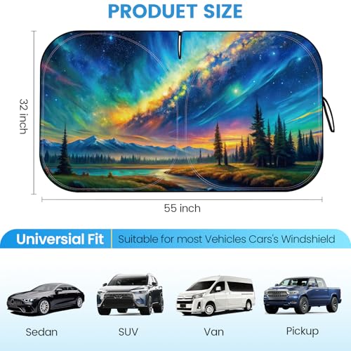 Car Windshield Sunshade | Innovative No-Light-Pass Technology for Maximum Protection | Foldable Sun Shade - color: Aurora & lake