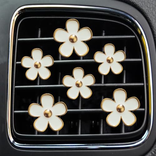 Air Vent Clips - 6 Pcs Daisy Flower Car Decoration for Air Vent & Conditioning - Handmade Car Interior Accessories Decor - Cute Charm & Gifts for Women - color: White,White,White