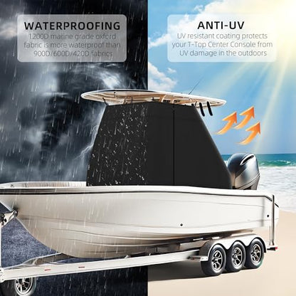 1200D Waterproof T-Top Boat Center Console Cover with Motor Cover, Heavy Duty Marine Grade Polyester Fabric, Fit T-Top Center Console 70" L 48" W 72" H, Black - color: Black, size: 70"L x 48"W x 72"H
