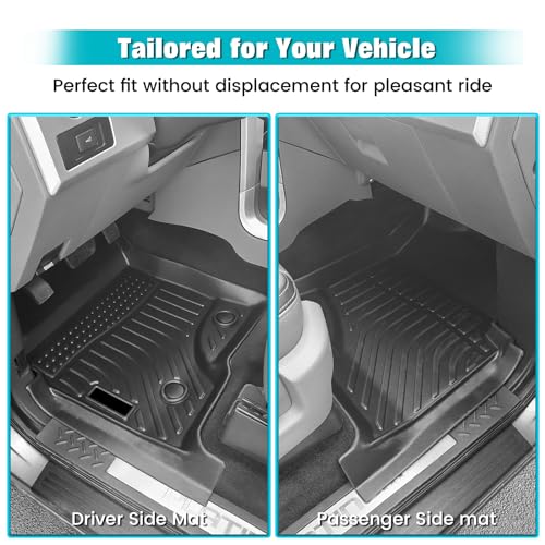 FREEMOTOR802 Compatible with 2009-2014 Ford F-150 Super Crew Cab Floor Mats, Black 3D Molded Carpets Liner 1st 2nd Row Pad 3PC TPE Thermo Plastic Elastomer All Weather Protector - size: For Ford F-150 Super Crew Cab 2009-2014