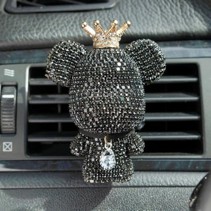 Cute Car Accessories, Bling Crystal Bear Car Air Freshener With Vent Clip,Rhinestone Aesthetic Car Decor Interior Decoration (BLACK)