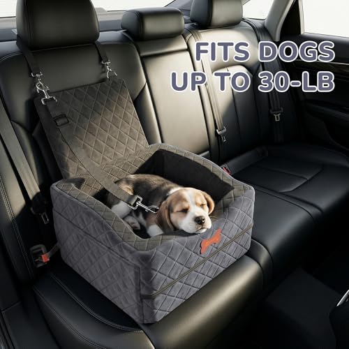 Dog Car Seat for Small Medium Dogs, 6" Elevated Booster Seat with ISOFIX Safety Fixation, Washable Cover & High Density Memory Foam, Portable for Car Front/Rear/Trunk Home Outdoor Use (Charcoal Gray) - color: Charcoal Gray, size: Small