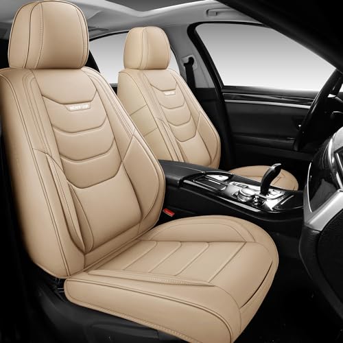 Car Seat Covers Full Set, Universal Automotive Front and Rear Seat Protector Fit for Cars 5 Seats, Waterproof Breathable Leather Seat Cushion for Most Vehicles SUV Pick-up Truck, Beige - color: Beige, size: Full Set-5 Seats