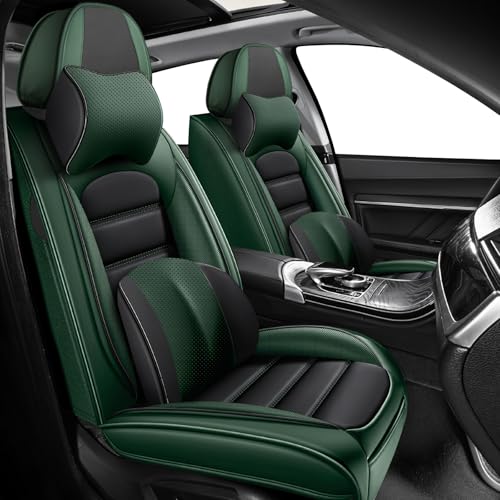 Front Set for Volkswagen Taos Seat Covers 2022-2026, Waterproof Nappa Leather Car Seat Protector, Anti-Slip & Comfortable Car seat Cover (Luxury 2 Seats Black&Green) - color: Black&Green, size: Luxury 2 Seats