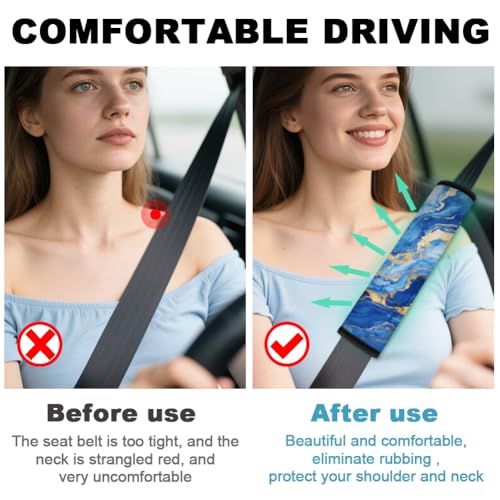 2Pcs Soft Auto Seat Belt Cover Pad Marble Texture Colorful Car Seatbelt Shoulder Cushion for Comfortable Driving, Compatible with All Cars' Seatbelt and Backpack Straps - color: Marble