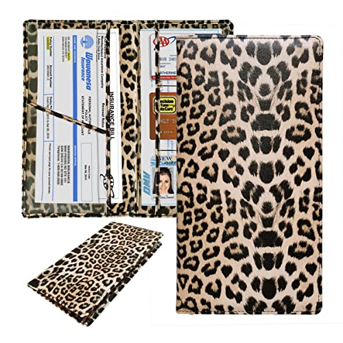 Premium Car Registration and Insurance Holder,Registration Insurance Card Holder of Leopard Print PU Leather Looks Stylish and Special,Glove Box Organizer Makes Your Documents In Order.