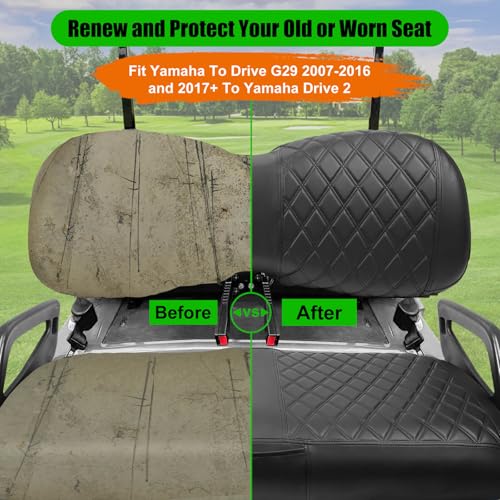 Golf Cart Seat Covers Compatible with Yamaha Drive G29 2007-2016 and 2017+ Drive 2 Carts, Made Thick Premium Marine Leather Custom Diamond Stripe Soft Comfortable/Anti-Scratch/Anti-Fading - style: Fit Yamaha Drive G29&Drive2