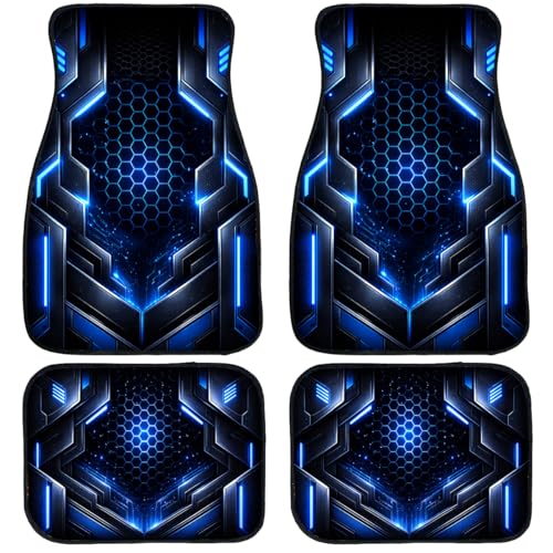 Futuristic Panel Car Floor Mats Set of 4 Blue Neon Tech Grid Decorative Car Floor Carpets Front Rear Carpets Mat Non-Slip Auto Car Accessories Universal Fit for Car SUV Truck Van - color: Futuristic Panel