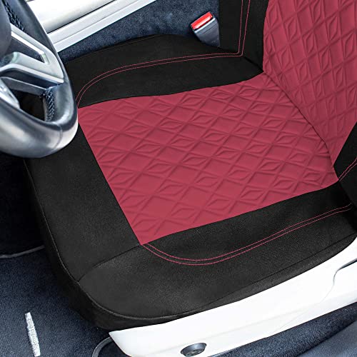 Universal Fit Diamond Stitched Flat Cloth Car Seat Covers Full Set - Burgundy - color: Burgundy