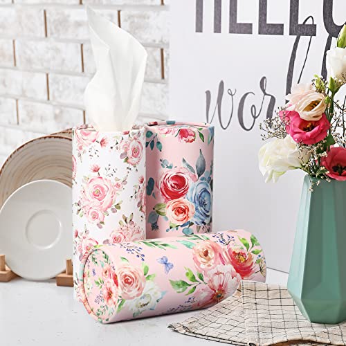 Ctosree 16 Pcs Car Tissue Holder Cylinder Bulk Round Floral Cup Holder Facial Tissues for Travel Refill Car Napkin Box Round Container