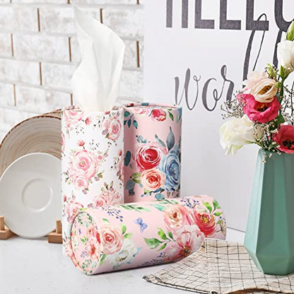 Ctosree 16 Pcs Car Tissue Holder Cylinder Bulk Round Floral Cup Holder Facial Tissues for Travel Refill Car Napkin Box Round Container