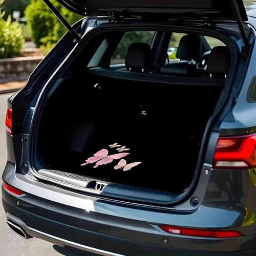 Universal Car Trunk Mat 29" x 39", Pink Butterfly All Weather Trunk Protection Cargo Liner, Durable Cargo Mat Rear Trunk Liner, Stylish Vehicle Interior Accessories Suitable for Most Car Models - color: Pink Butterfly