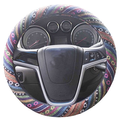 Ethnic Style Coarse Flax Cloth Automotive Steering Wheel Cover Anti Slip and Sweat Absorption Auto Car Wrap Cover (C, 15.25''-16'') - color: C, size: 15.25 - 16 inches